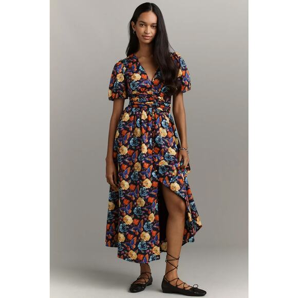 nwt by ANTHROPOLOGIE sz 1X The Katerina Button Front dress navy floral motif - Picture 1 of 4